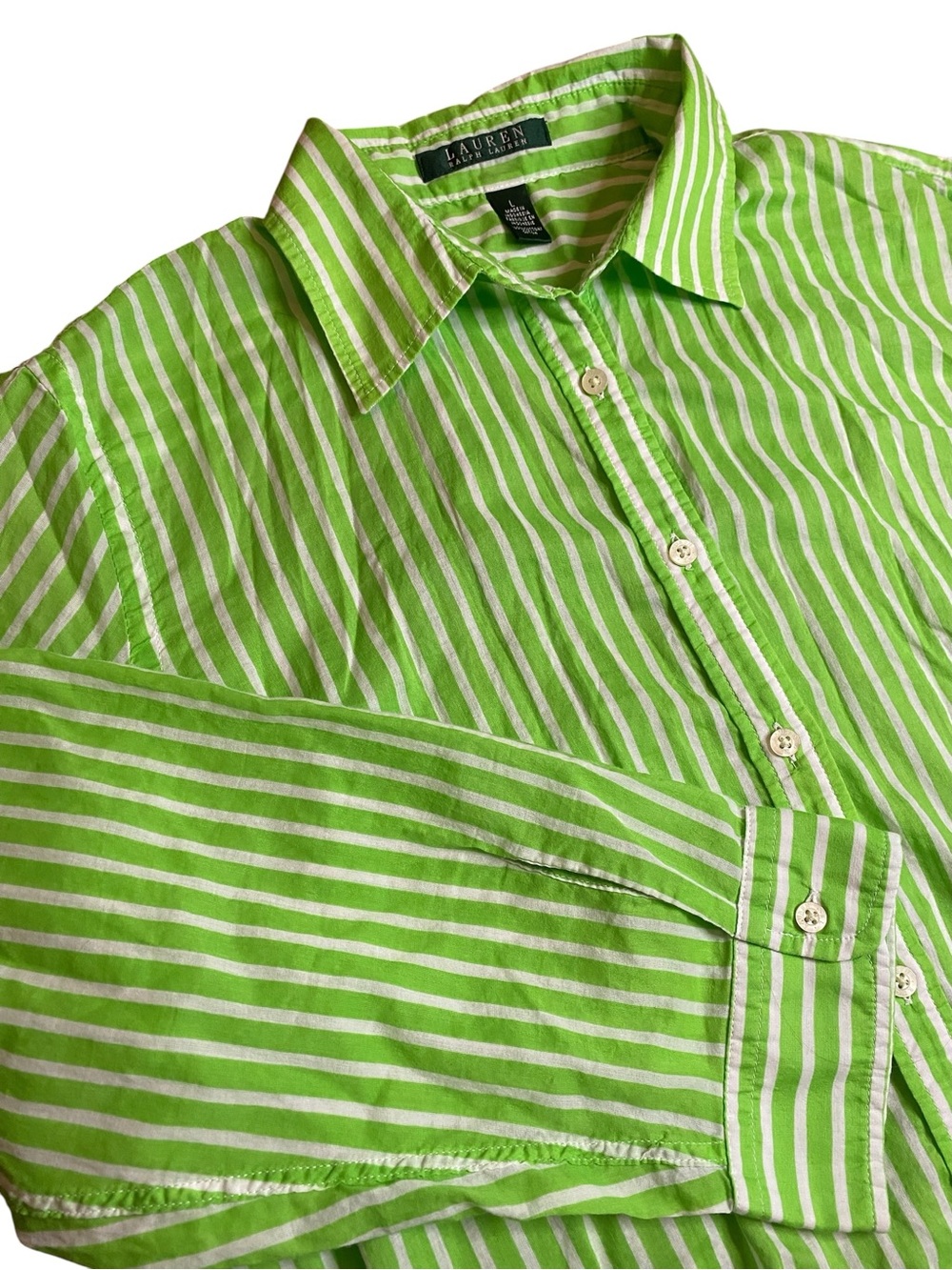 Lauren Ralph Lauren Button Down Women’s L Cotton Striped Preppy Coastal Travel